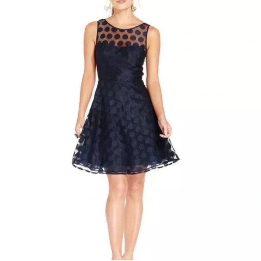 Betsey Johnson Polka Dot Illusion Fit & Flare Cocktail Dress in Black Retro - Picture 2 of 14
